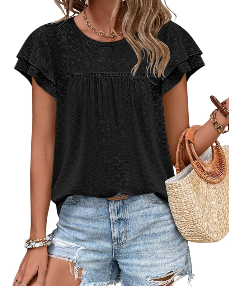 Isara Top Donna – Blusa Eyelet a Balze, Linea Babydoll Fluida & Style Estate Chic
