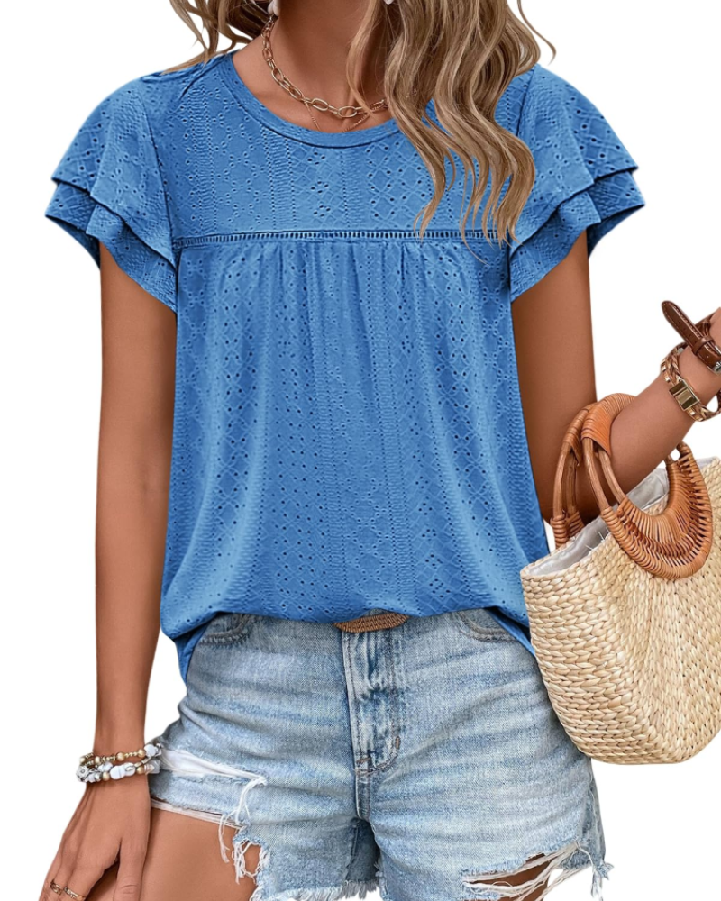 Isara Top Donna – Blusa Eyelet a Balze, Linea Babydoll Fluida & Style Estate Chic