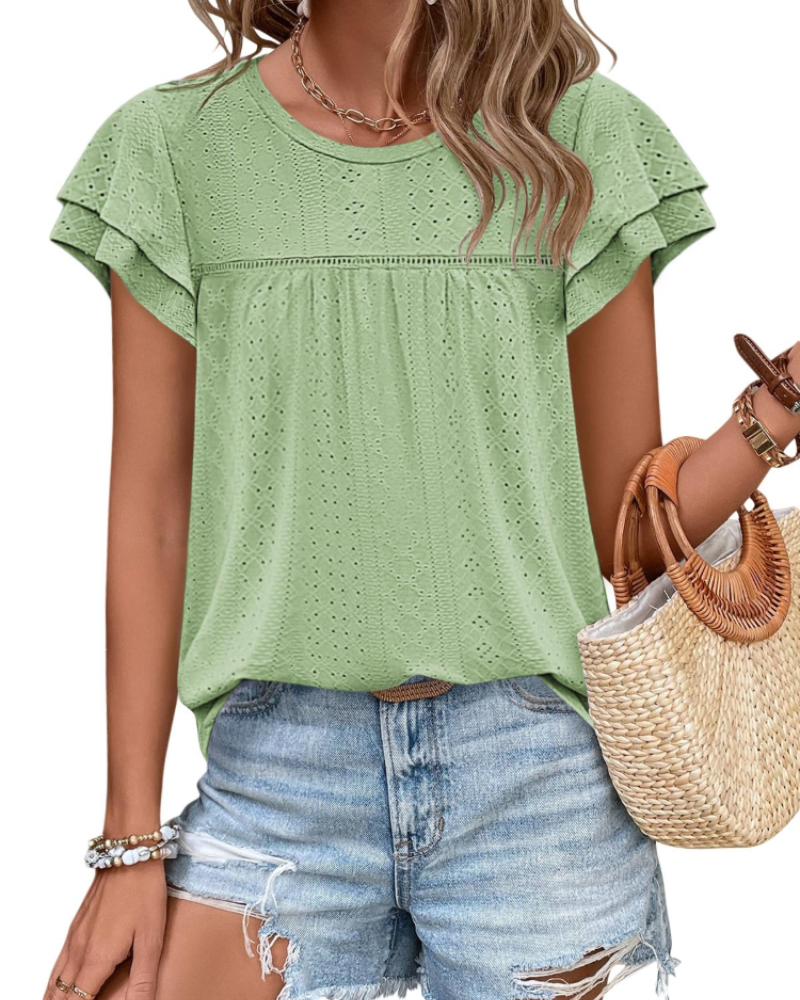 Isara Top Donna – Blusa Eyelet a Balze, Linea Babydoll Fluida & Style Estate Chic