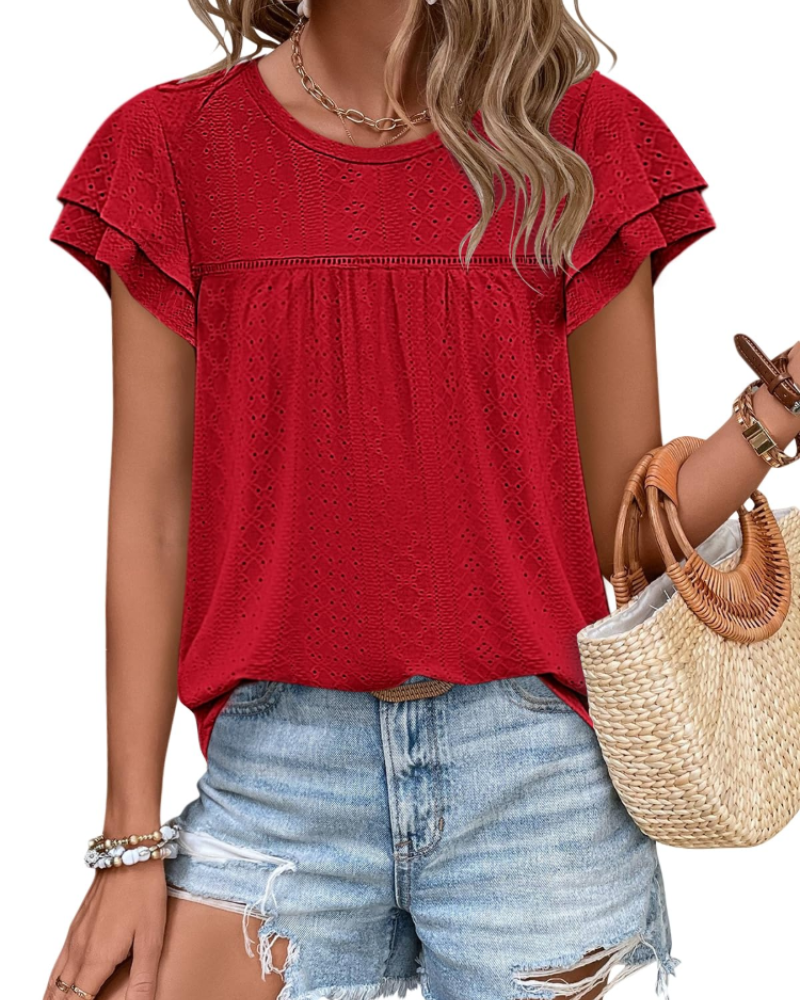 Isara Top Donna – Blusa Eyelet a Balze, Linea Babydoll Fluida & Style Estate Chic