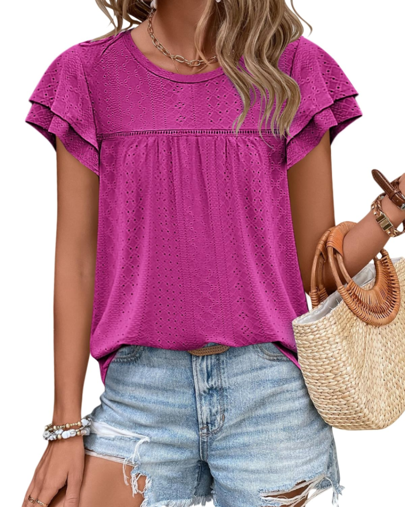 Isara Top Donna – Blusa Eyelet a Balze, Linea Babydoll Fluida & Style Estate Chic