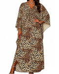 Janet Kaftan Donna Grande Taille – Abito Plage Maxi Fluida, Scollo a V & Manches Chauve-Souris Bohémien