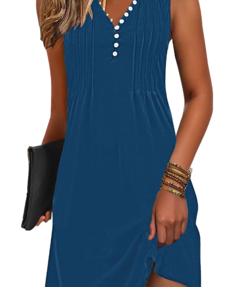 Janice Abito di Plage Donna – Abito Estate Senza Maniche Scollo a V Boutonnée, Linea a Trapezio Fluida con Tasche