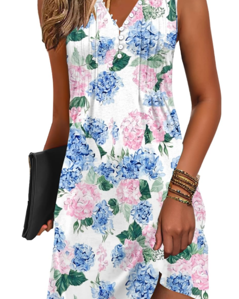 Janice Abito di Plage Donna – Abito Estate Senza Maniche Scollo a V Boutonnée, Linea a Trapezio Fluida con Tasche