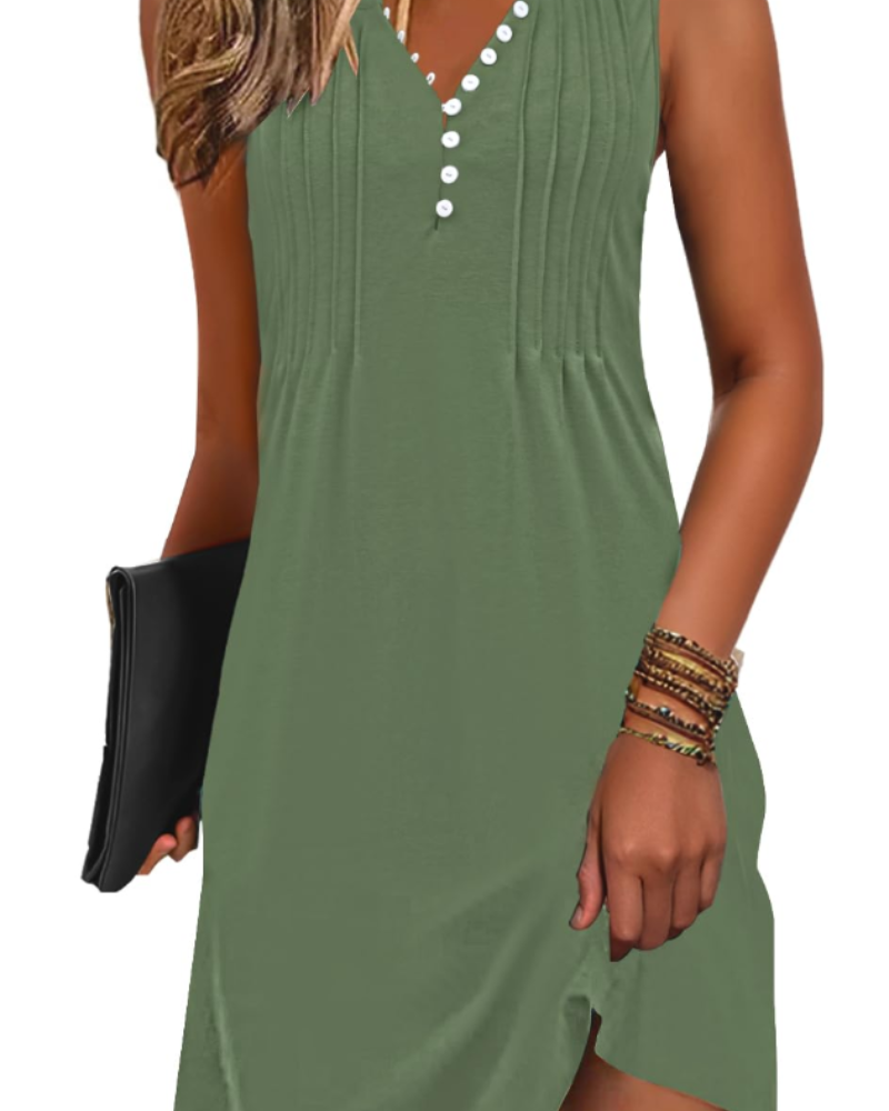 Janice Abito di Plage Donna – Abito Estate Senza Maniche Scollo a V Boutonnée, Linea a Trapezio Fluida con Tasche