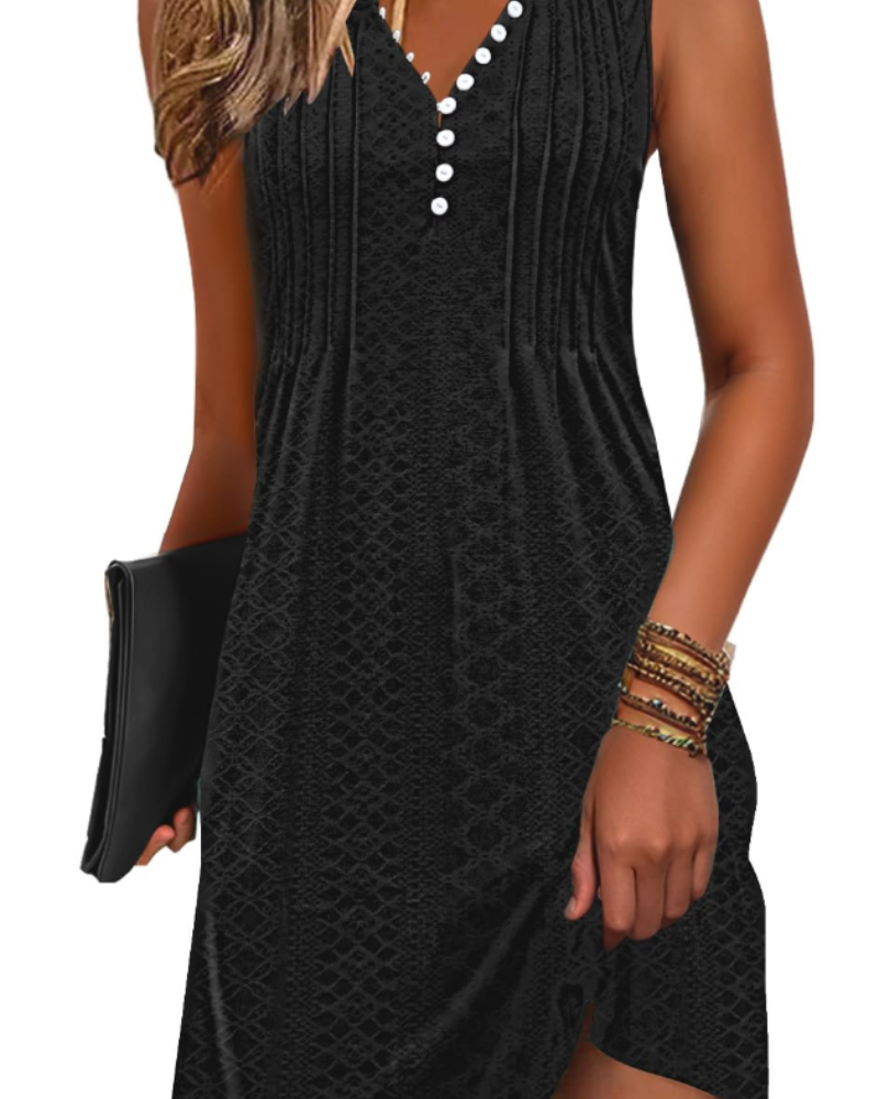 Janice Abito di Plage Donna – Abito Estate Senza Maniche Scollo a V Boutonnée, Linea a Trapezio Fluida con Tasche