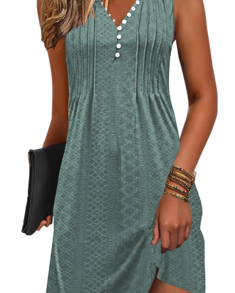 Janice Abito di Plage Donna – Abito Estate Senza Maniche Scollo a V Boutonnée, Linea a Trapezio Fluida con Tasche