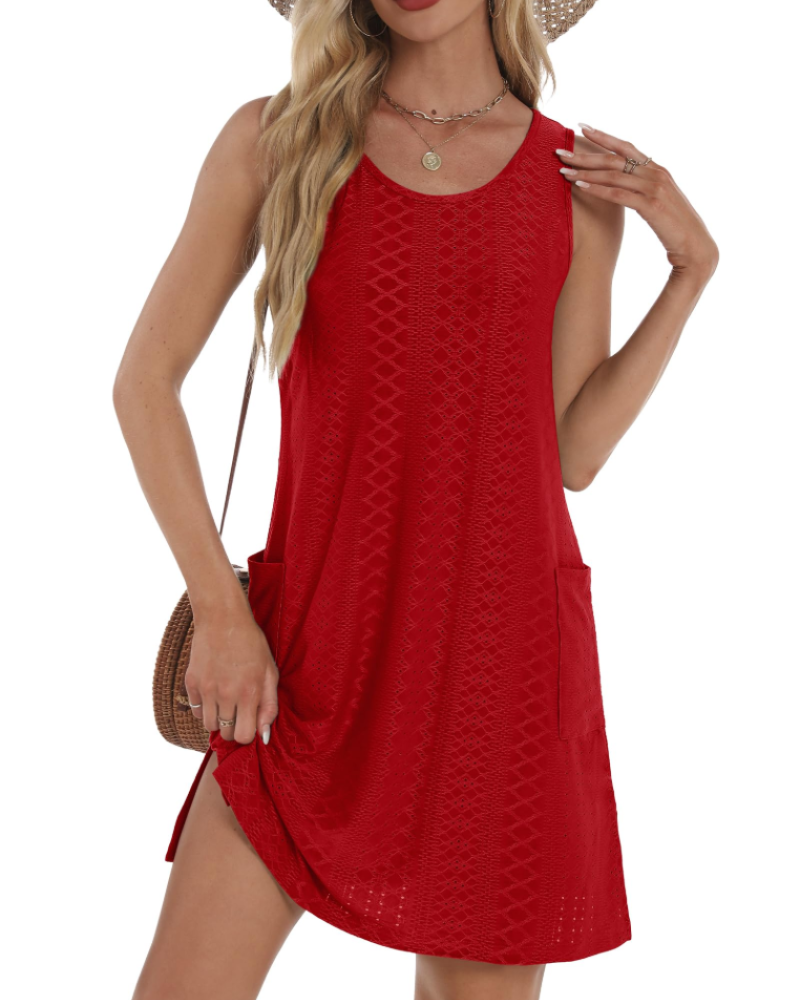 Joanna Abito d’Estate Donna – Abito Eyelet Senza Maniche con Tasche, Linea Fluida & Style Casual