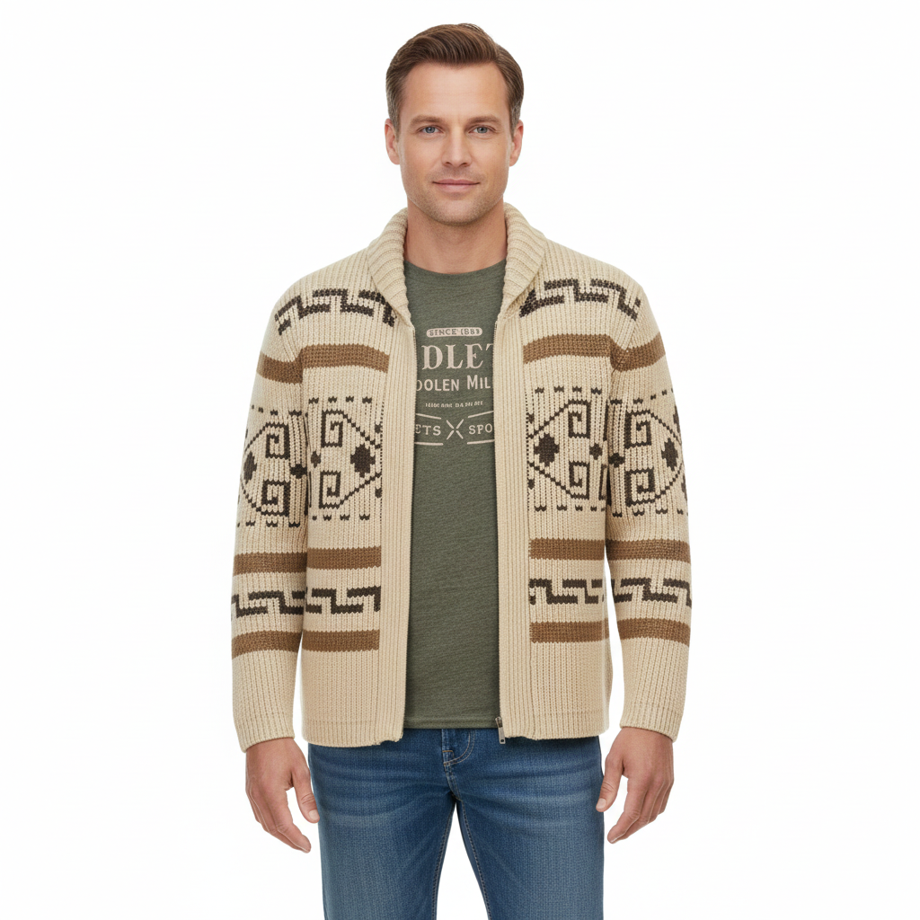 Josh Cardigan Uomo Jacquard Western – Maglia Spessa, Zip & Style Vintage Outdoor