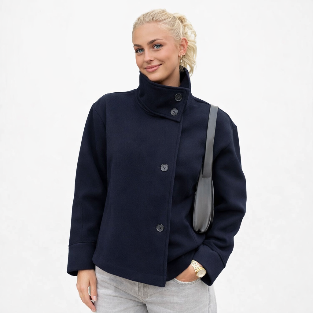 Julie Cappotto Court Donna – Col Montant Elegante, Tissu Morbido & Style Moderne