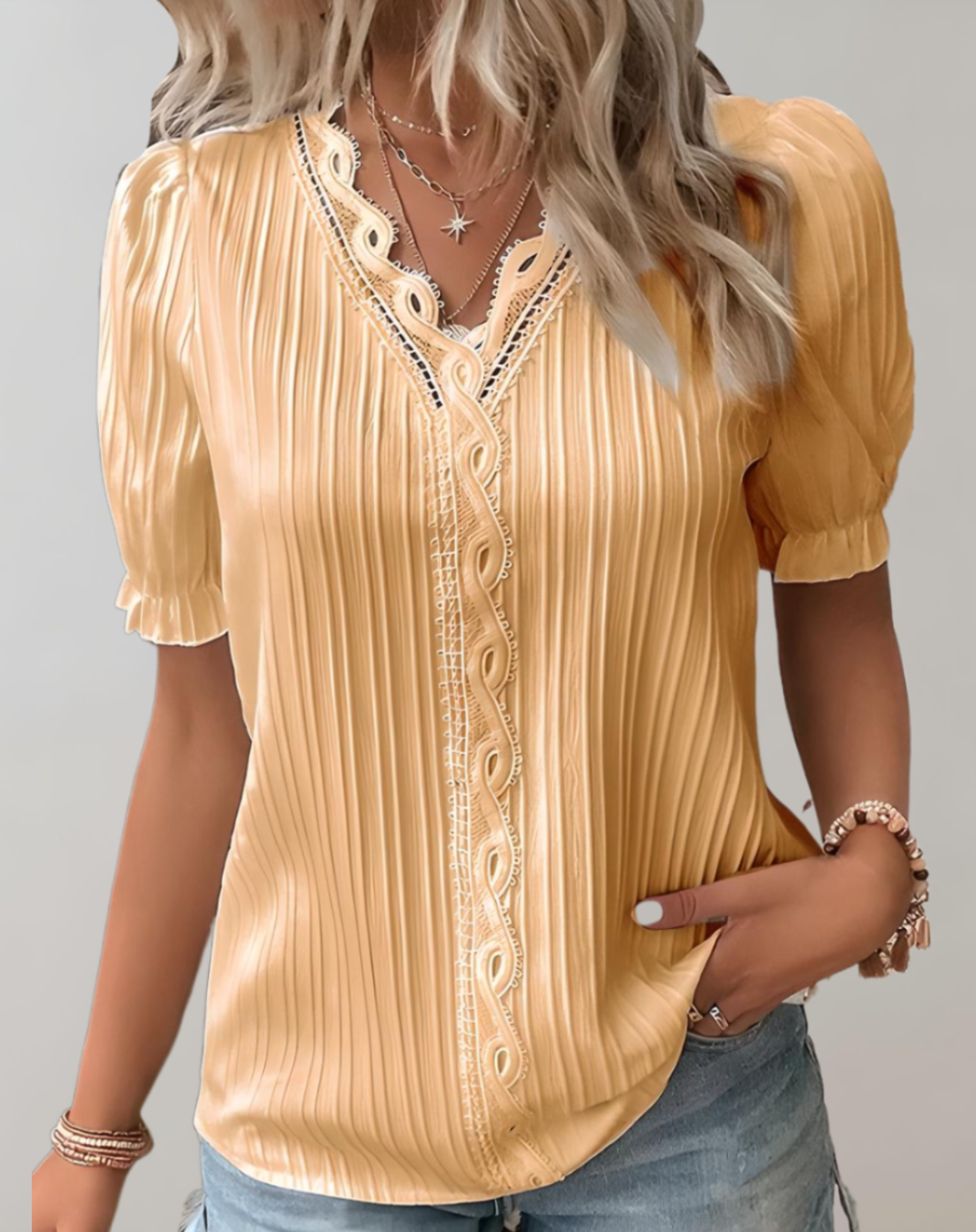 Kehlani Blusa Donna – Blusa Plissée Chic con Détails Subtils & Style Casual Elegante
