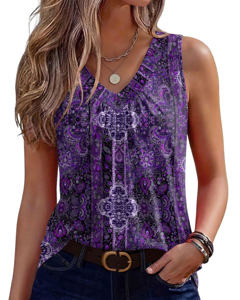 Kaira Top Donna Senza Maniche – Débardeur Scollo a V Plissettato, Linea Fluida Elegante Estate