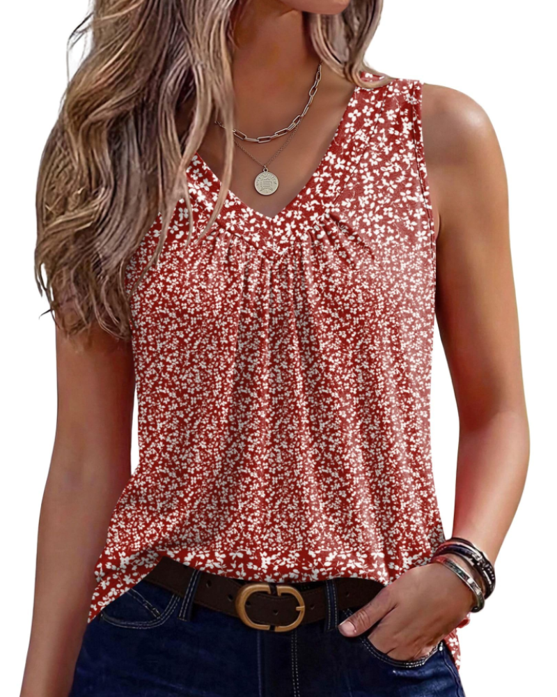 Kaira Top Donna Senza Maniche – Débardeur Scollo a V Plissettato, Linea Fluida Elegante Estate