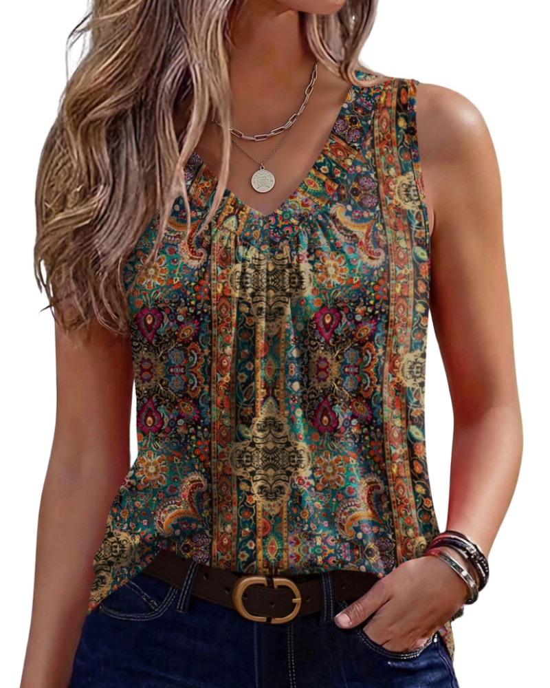 Kaira Top Donna Senza Maniche – Débardeur Scollo a V Plissettato, Linea Fluida Elegante Estate