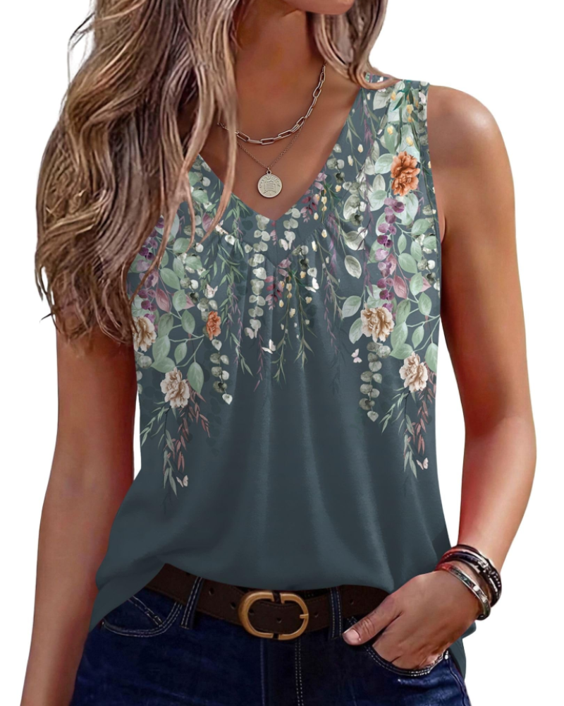 Kaira Top Donna Senza Maniche – Débardeur Scollo a V Plissettato, Linea Fluida Elegante Estate