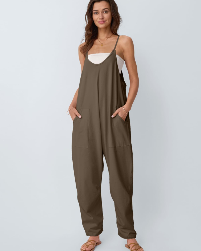 Kathrine Combinaison Donna – Combinaison Estate Ampia Bretella, Scollo a V & Tasche Casual Chic