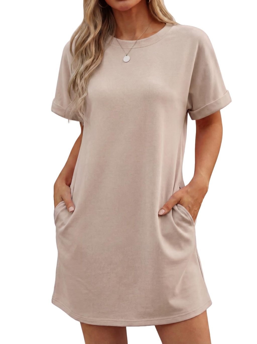 Lewina Abito Donna – Girocollo Maniche Corte, Linea a Trapezio Mini & Tasche Uni Estate