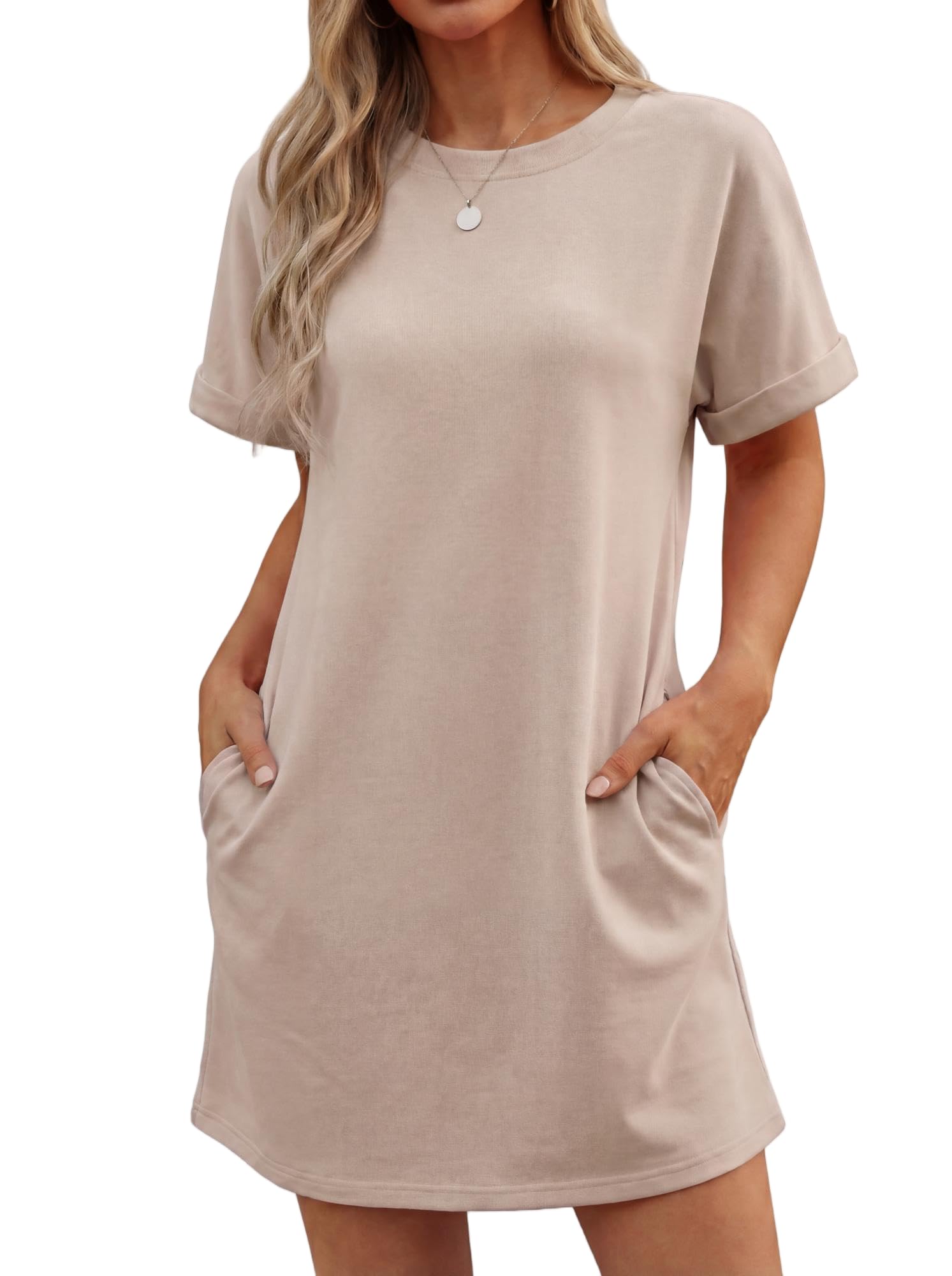 Lewina Abito Donna – Girocollo Maniche Corte, Linea a Trapezio Mini & Tasche Uni Estate