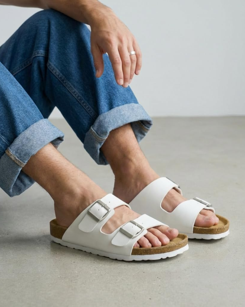 Knoah Sandali Uomo – Slides Comfort con Semelle Liège & Double Boucle Réglable