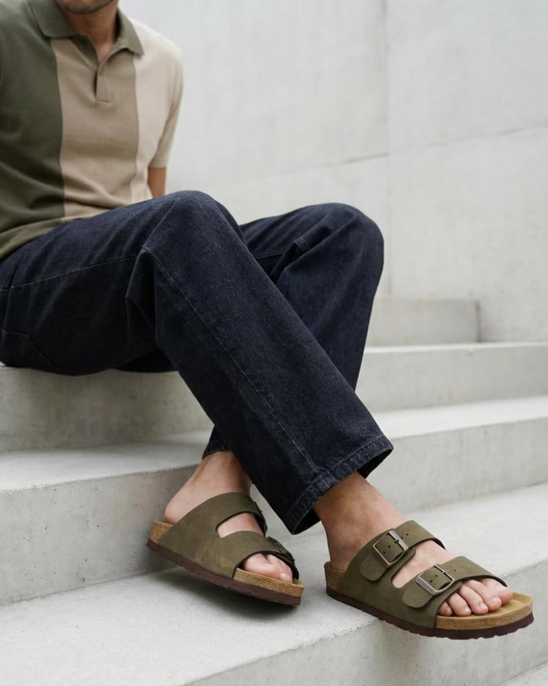Knoah Sandali Uomo – Slides Comfort con Semelle Liège & Double Boucle Réglable
