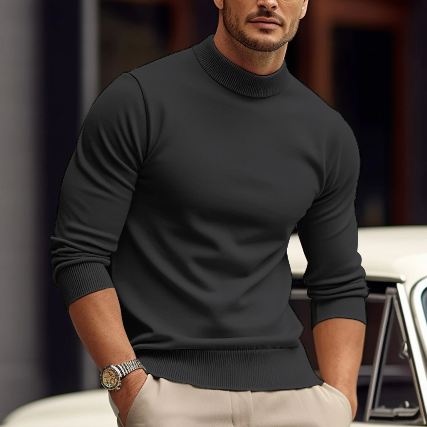 Maglione Dolcevita Uomo in maglia premium, modello Leonardo — vista 9