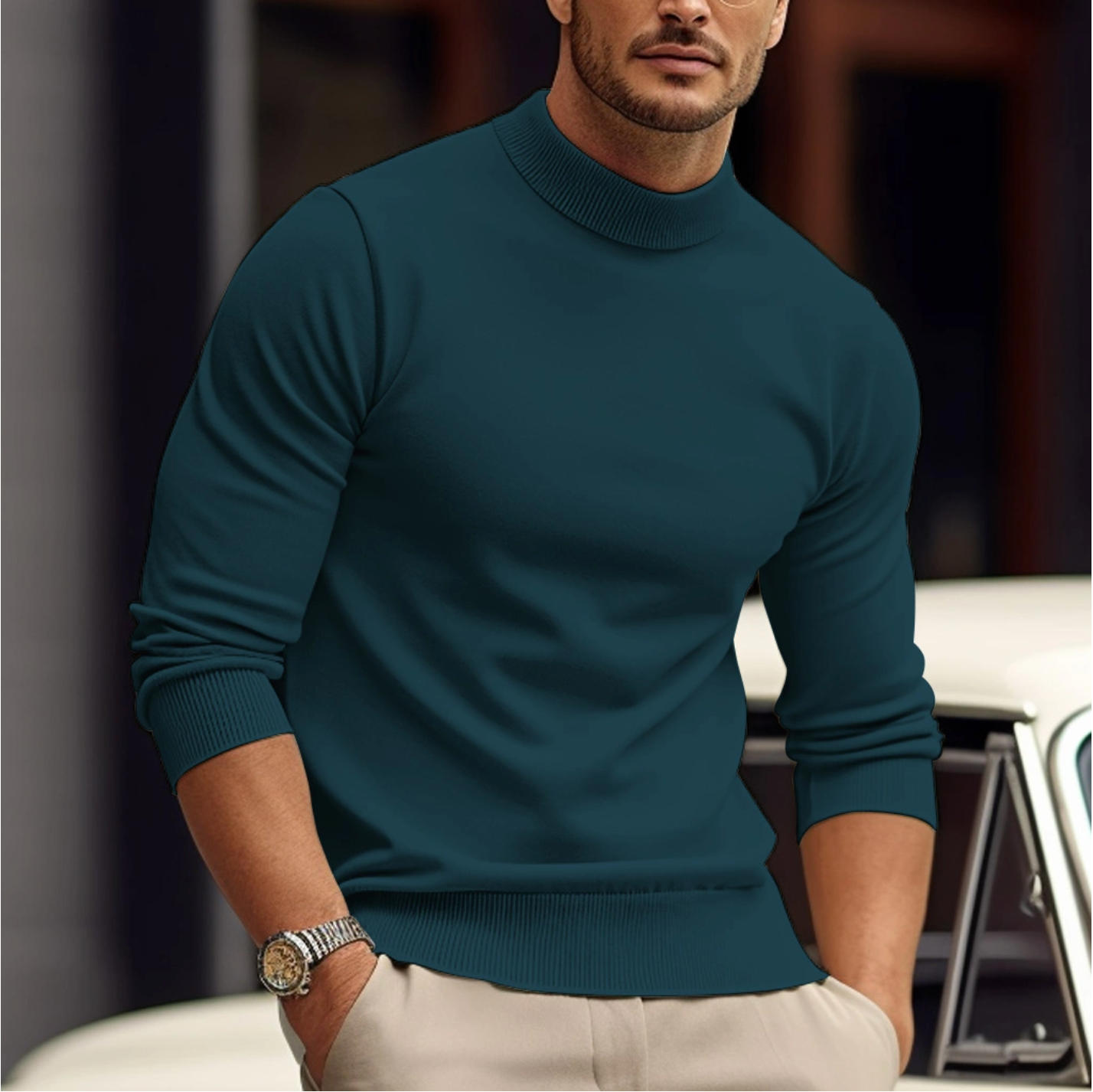 Maglione Dolcevita Uomo in maglia premium, modello Leonardo — vista 5