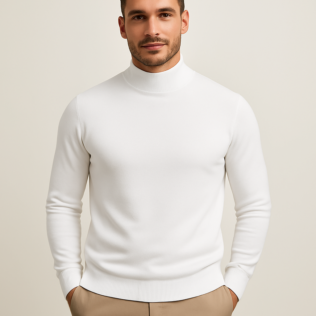 Dettaglio collo alto — maglione dolcevita uomo