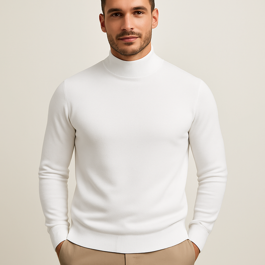 Dettaglio collo alto — maglione dolcevita uomo