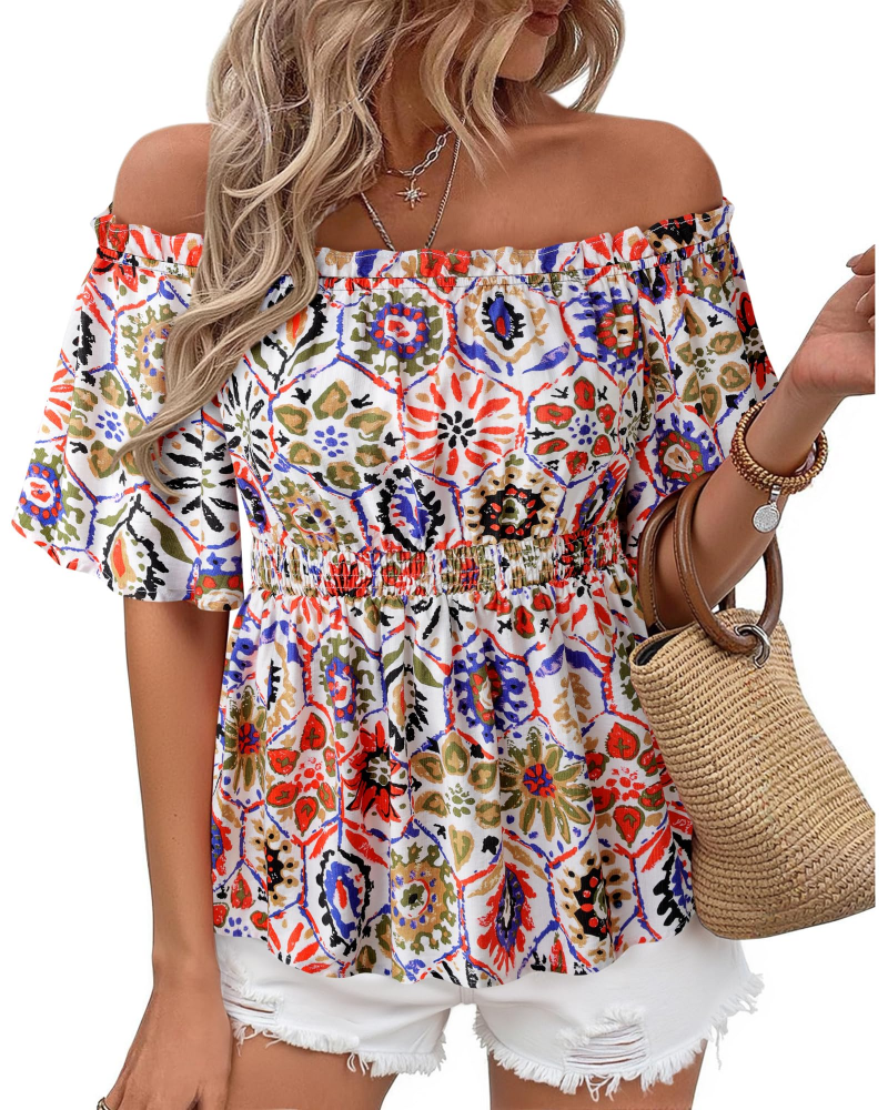 Lenora Top Donna – Blusa Off-Shoulder Péplum a Balze, Linea Cintrée Elegante Estate