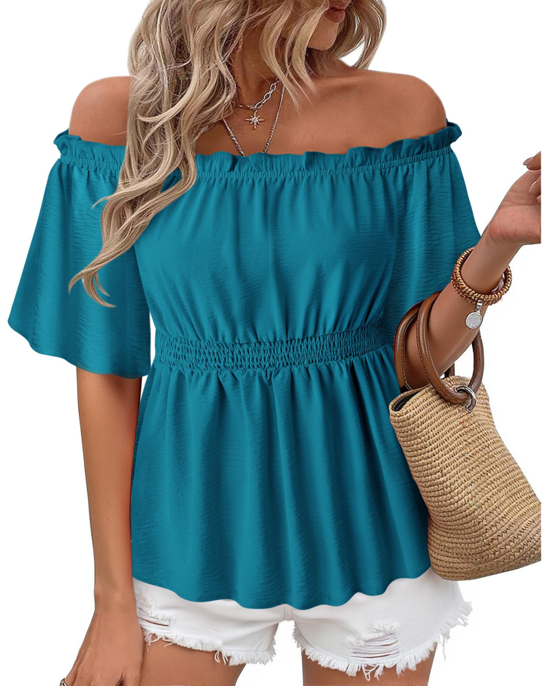 Lenora Top Donna – Blusa Off-Shoulder Péplum a Balze, Linea Cintrée Elegante Estate