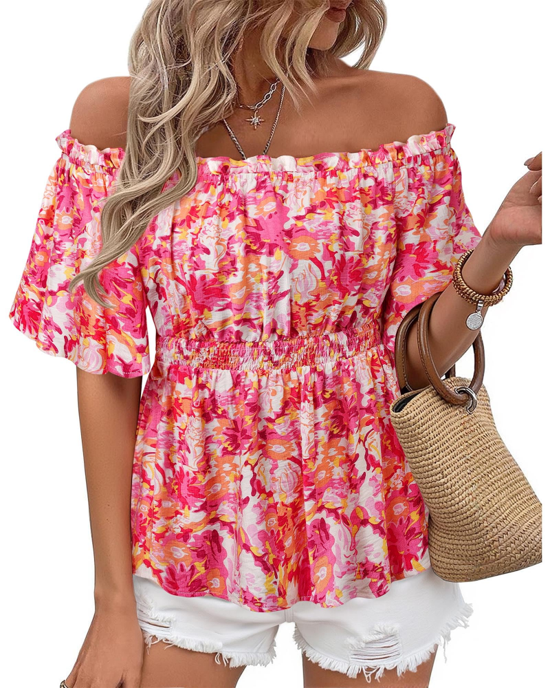 Lenora Top Donna – Blusa Off-Shoulder Péplum a Balze, Linea Cintrée Elegante Estate