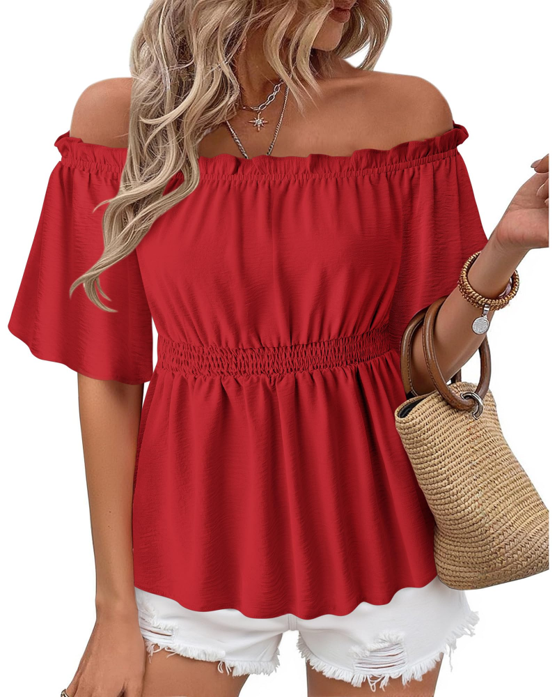 Lenora Top Donna – Blusa Off-Shoulder Péplum a Balze, Linea Cintrée Elegante Estate