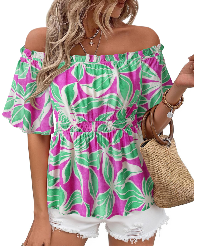 Lenora Top Donna – Blusa Off-Shoulder Péplum a Balze, Linea Cintrée Elegante Estate