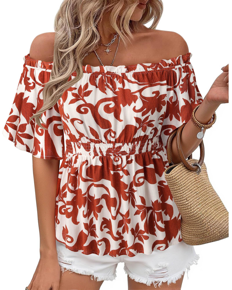 Lenora Top Donna – Blusa Off-Shoulder Péplum a Balze, Linea Cintrée Elegante Estate