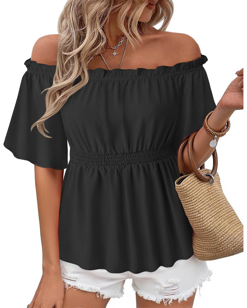 Lenora Top Donna – Blusa Off-Shoulder Péplum a Balze, Linea Cintrée Elegante Estate