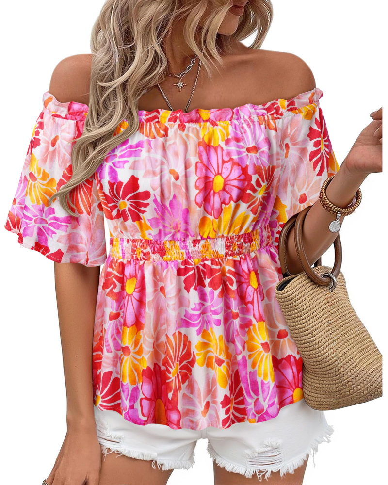 Lenora Top Donna – Blusa Off-Shoulder Péplum a Balze, Linea Cintrée Elegante Estate