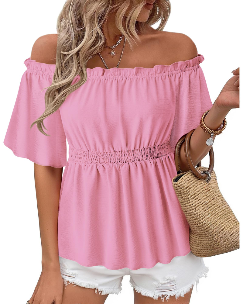 Lenora Top Donna – Blusa Off-Shoulder Péplum a Balze, Linea Cintrée Elegante Estate