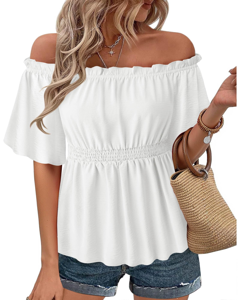 Lenora Top Donna – Blusa Off-Shoulder Péplum a Balze, Linea Cintrée Elegante Estate