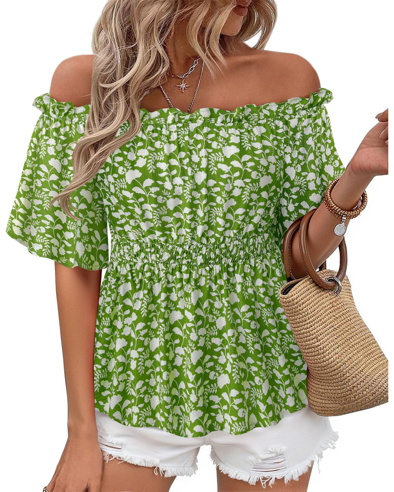 Lenora Top Donna – Blusa Off-Shoulder Péplum a Balze, Linea Cintrée Elegante Estate