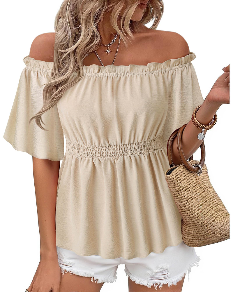 Lenora Top Donna – Blusa Off-Shoulder Péplum a Balze, Linea Cintrée Elegante Estate