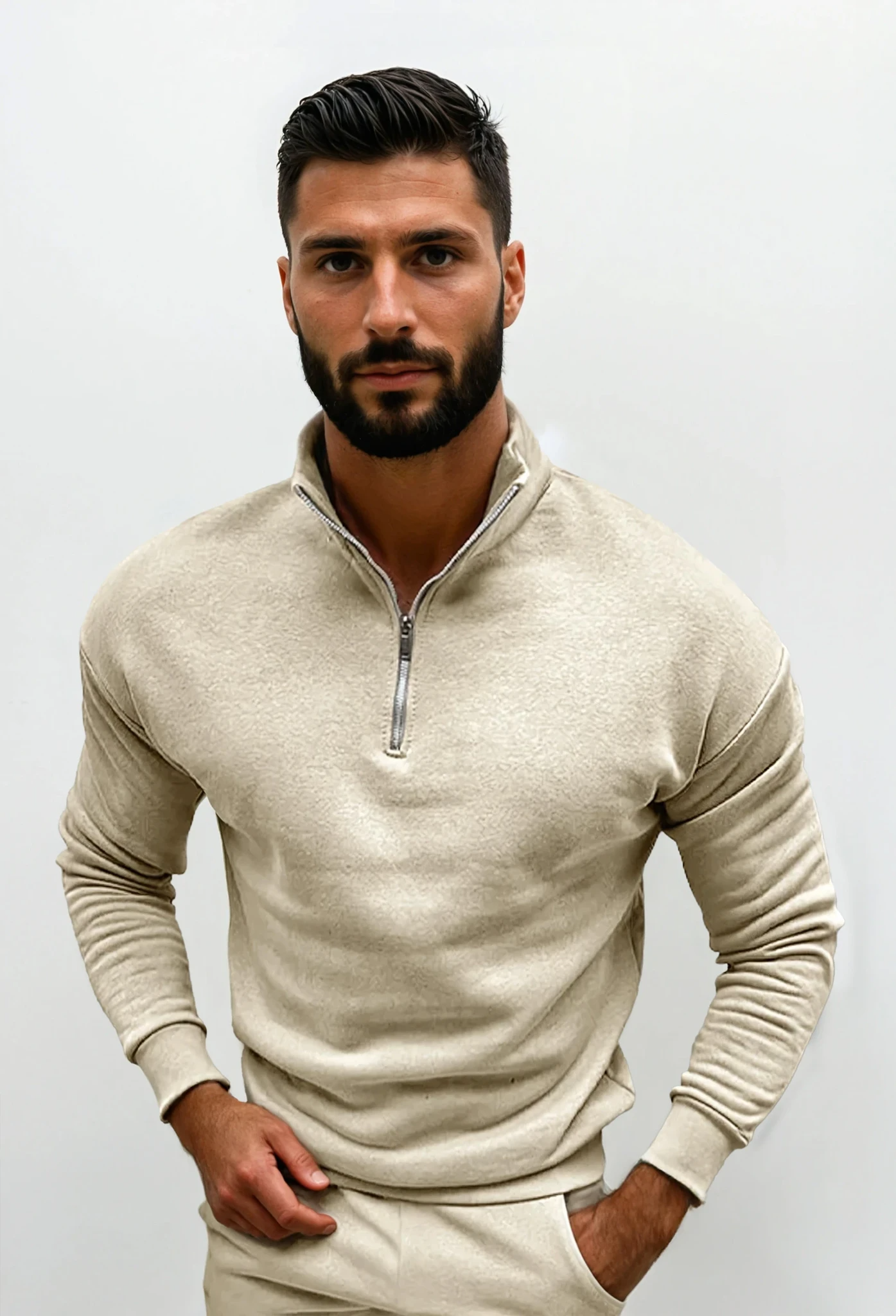 Maglione Uomo mezza zip taglio elegante, modello Lorence — vista 20