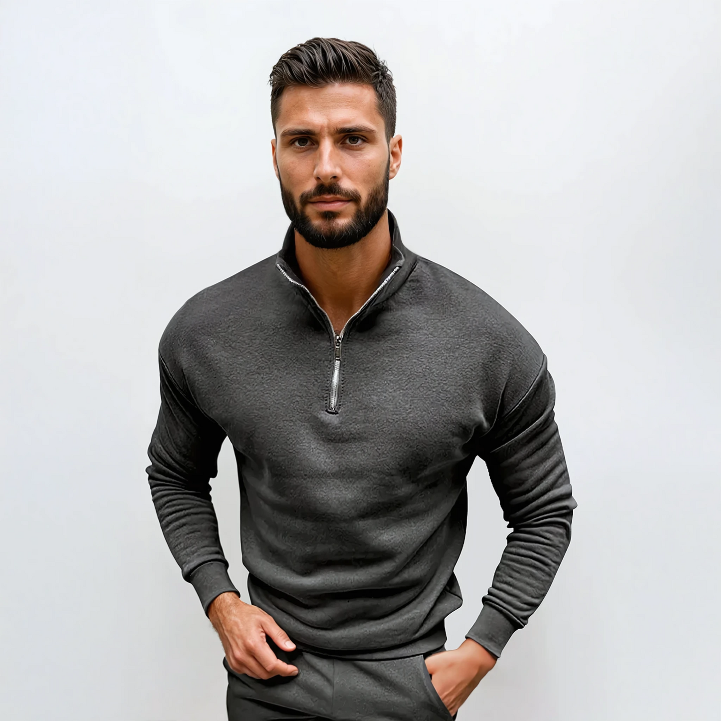 Maglione Uomo mezza zip taglio elegante, modello Lorence — vista 22