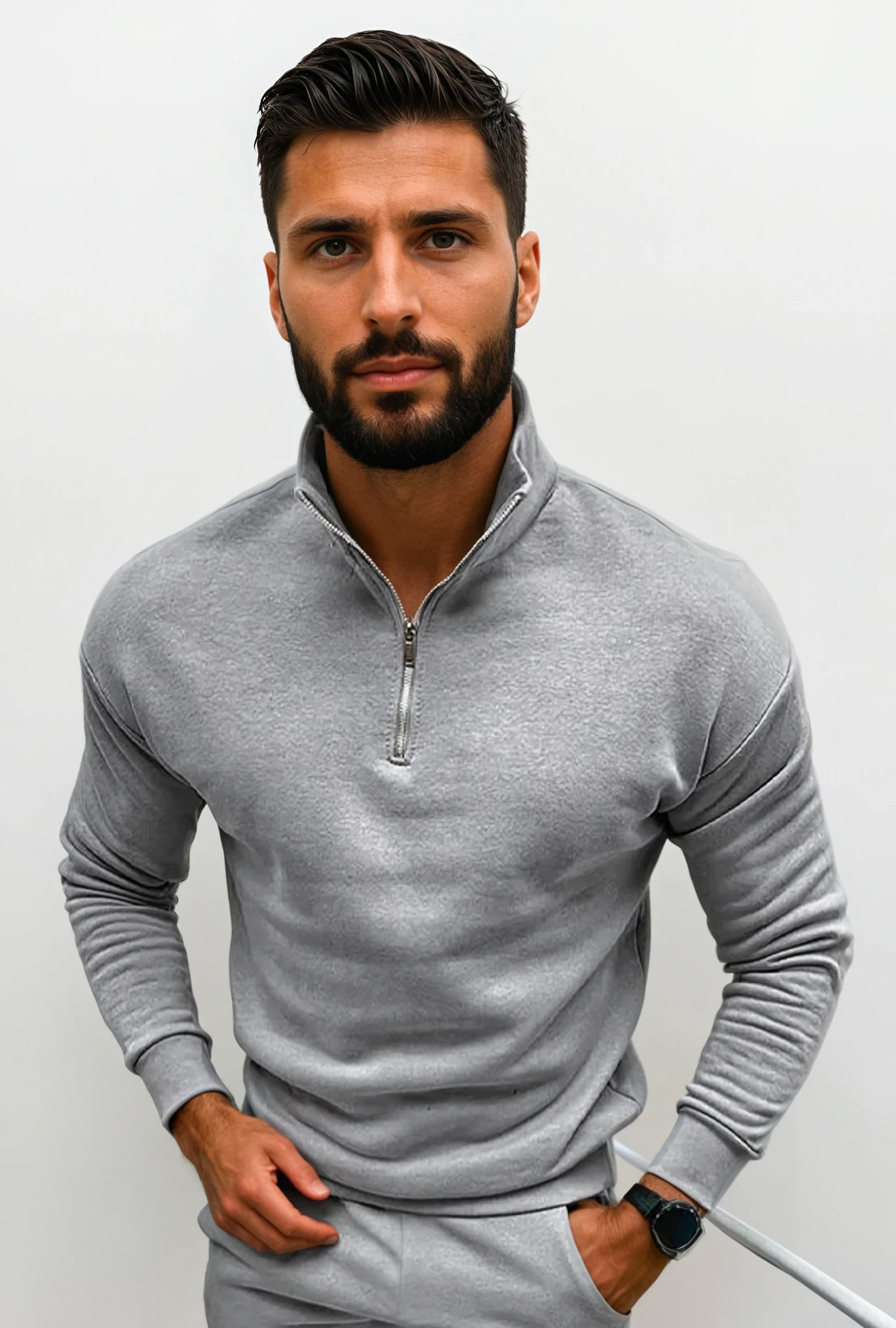 Maglione Uomo mezza zip taglio elegante, modello Lorence — vista 12
