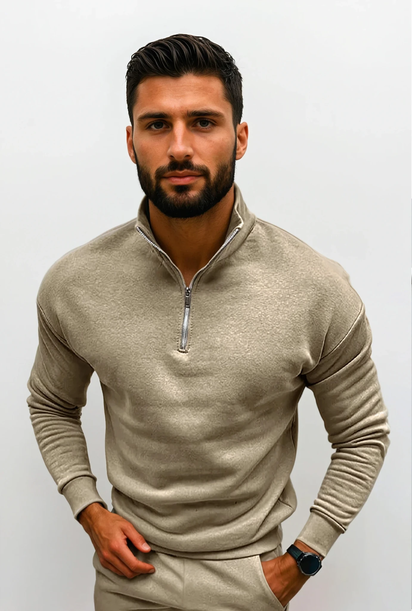 Maglione Uomo mezza zip taglio elegante, modello Lorence — vista 16