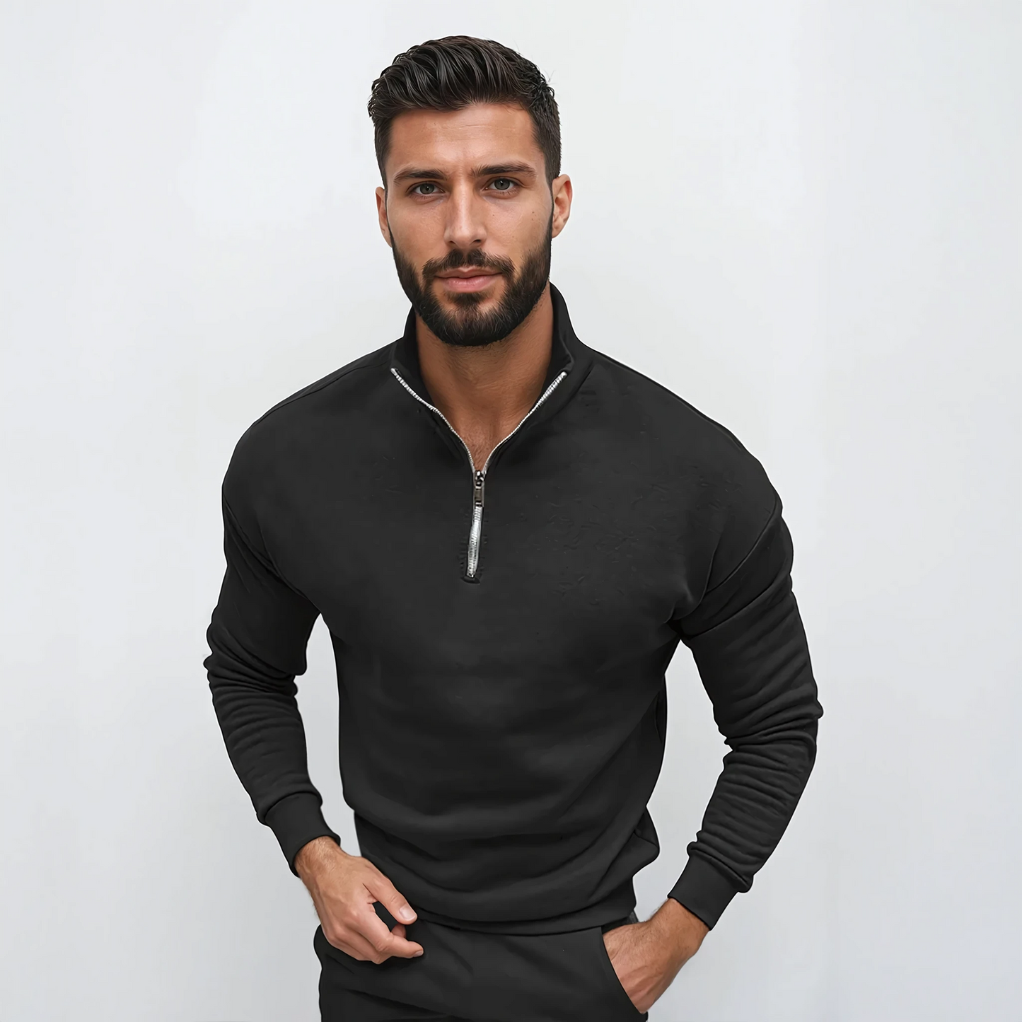 Maglione Uomo mezza zip taglio elegante, modello Lorence — vista 9