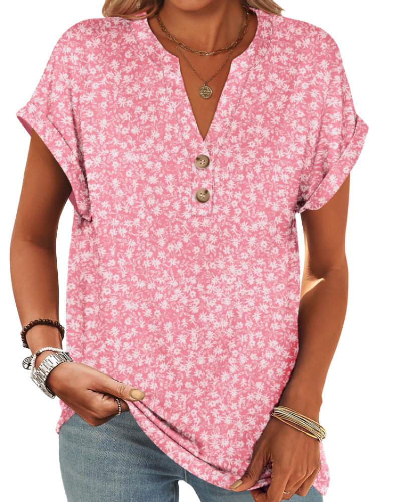 Manon Top Donna – Blusa Henley Scollo a V Boutonné, Linea Fluida Casual Chic Estate