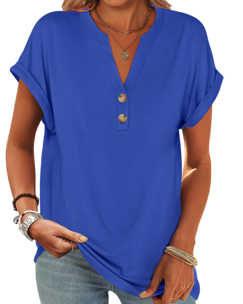 Manon Top Donna – Blusa Henley Scollo a V Boutonné, Linea Fluida Casual Chic Estate
