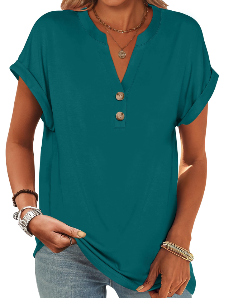 Manon Top Donna – Blusa Henley Scollo a V Boutonné, Linea Fluida Casual Chic Estate