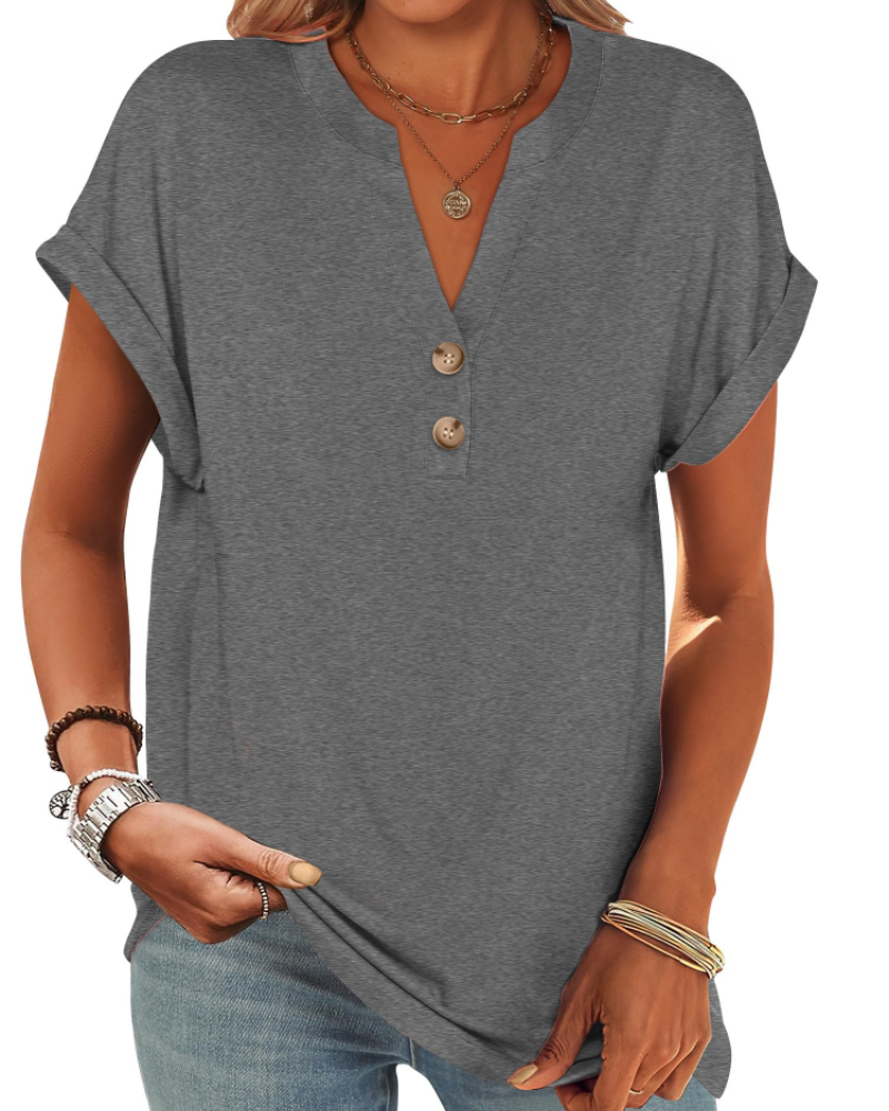 Manon Top Donna – Blusa Henley Scollo a V Boutonné, Linea Fluida Casual Chic Estate