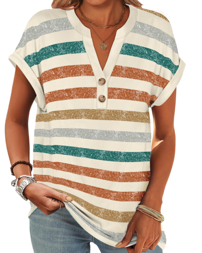 Manon Top Donna – Blusa Henley Scollo a V Boutonné, Linea Fluida Casual Chic Estate